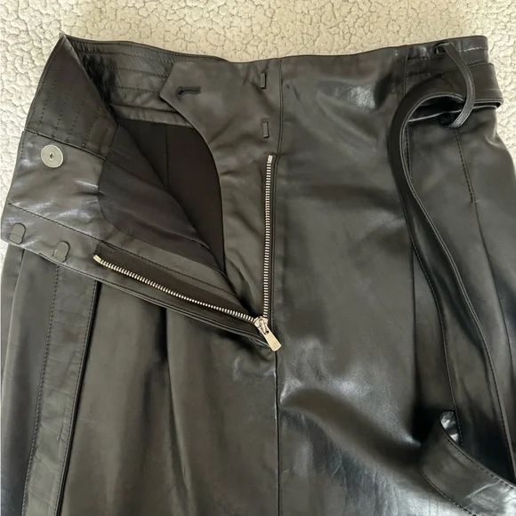 Creatures Of The Wind Runway Black Leather Belted Midi Skirt Size 8